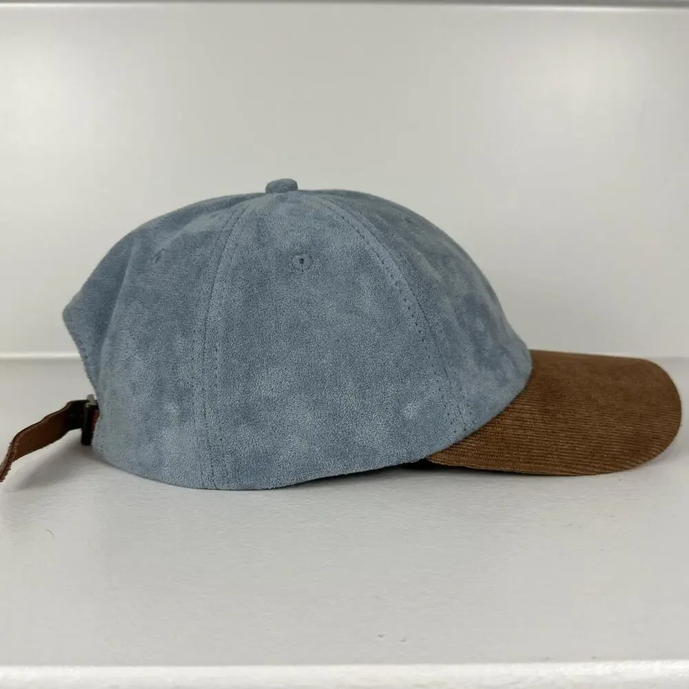 Qilo Pineapple logo suede 5 Panel Adjustable Strapback Hat Blue Brown Dad Cap